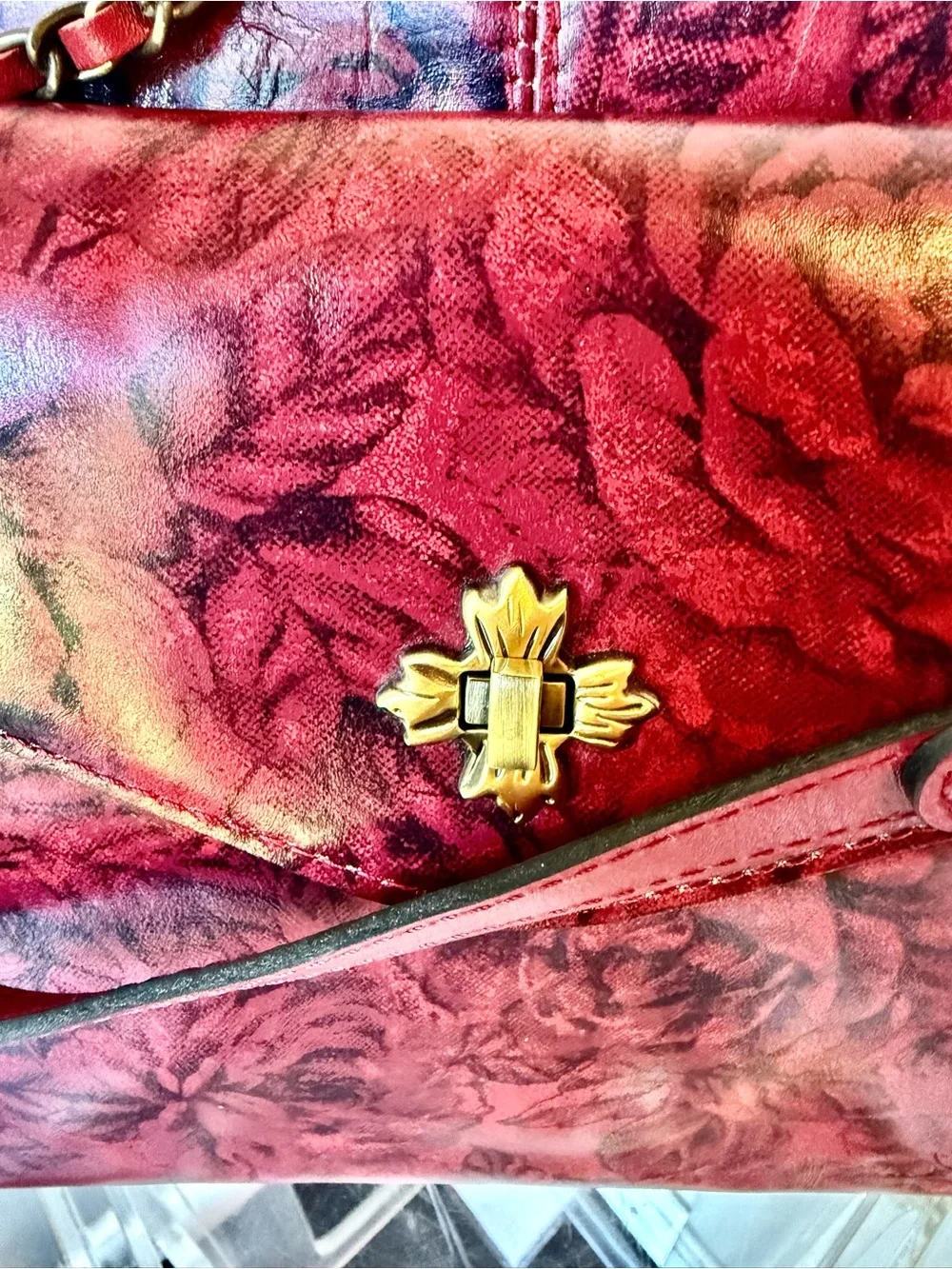 Patricia Nash Red rose Embossed Satchel with Gold Hardware